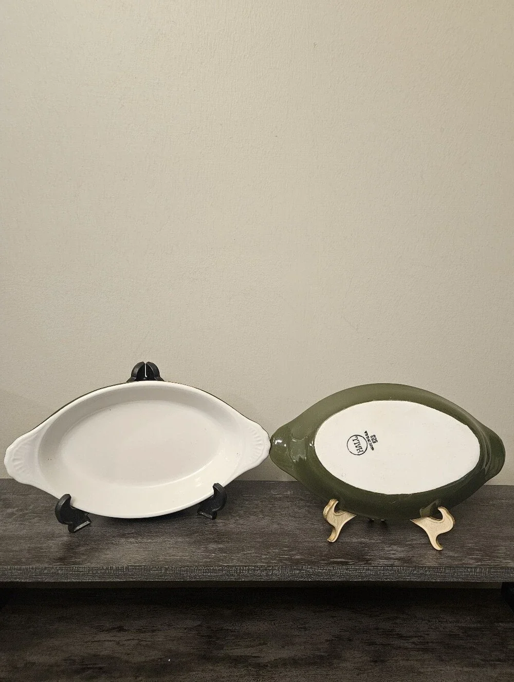 VTG Hall China 528 Olive Green Oval Au Gratin Baking Dishes - Set of 4